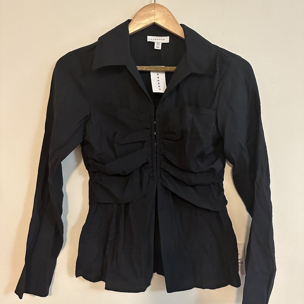 Black Topshop corset detail blouse in black size US 4